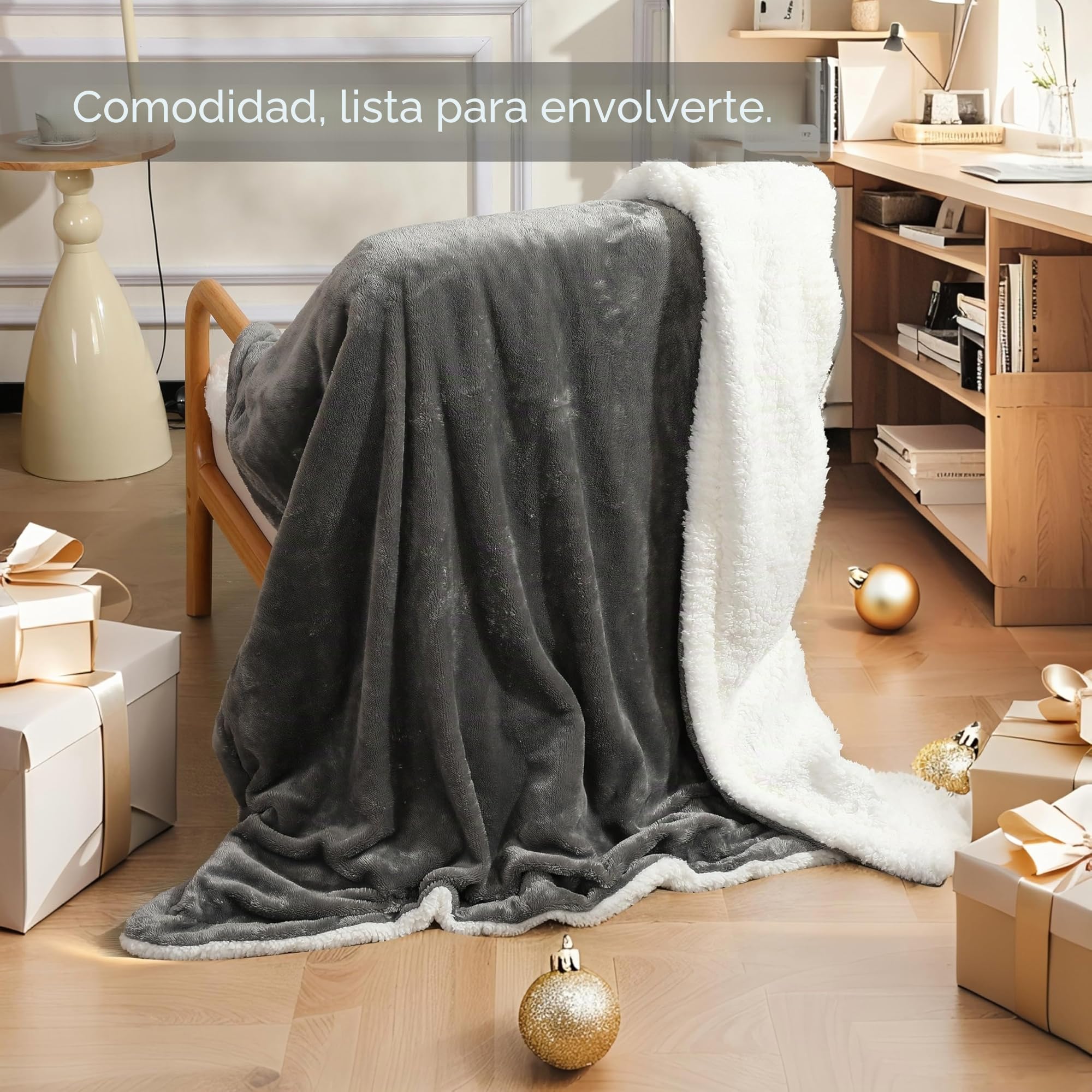 Manta térmica eléctrica130x160cm, 9 niveles de calor y temporizador de 9 horas, franela de algodón, protección contra sobrecalentamiento, lavable a máquina, apta para cama, sofá, gris hierro