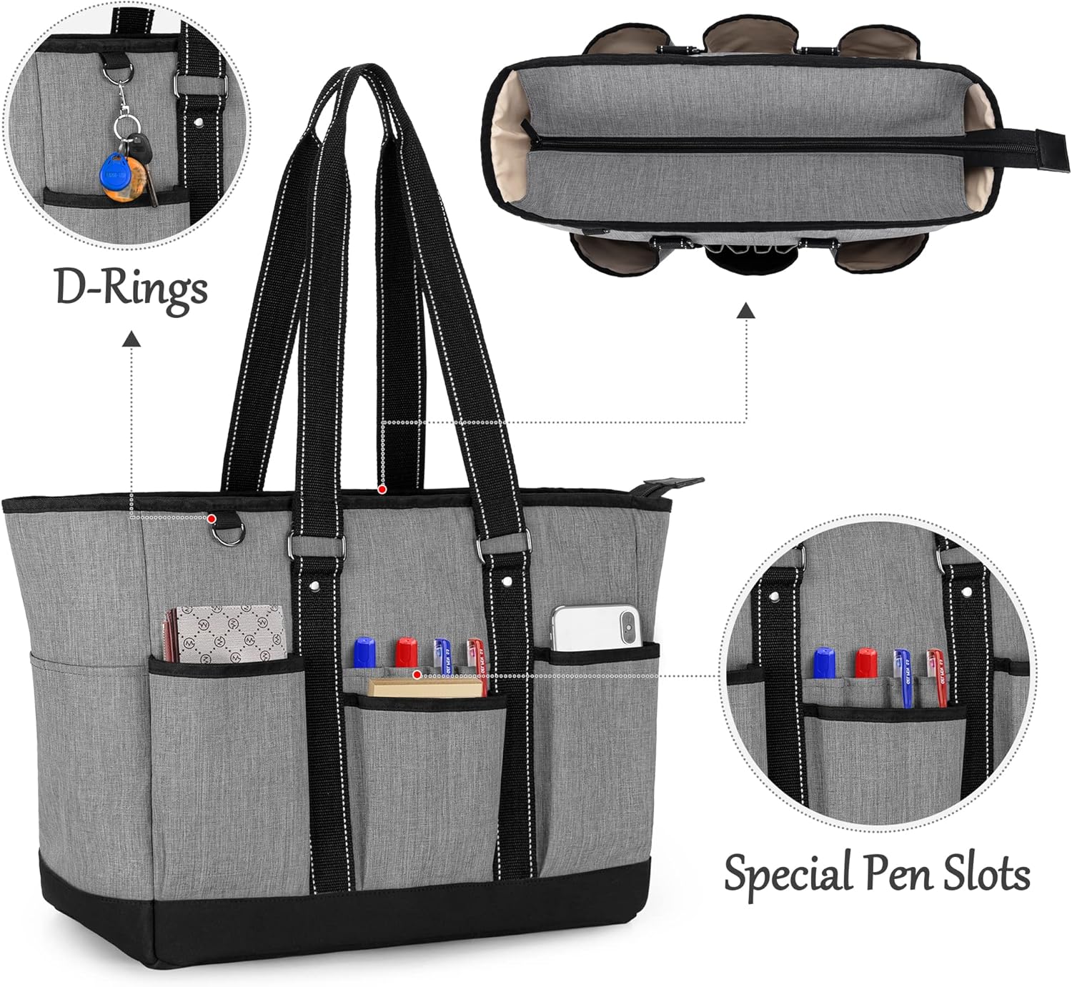 Trunab Teacher Utility Tote Bag with Multiple Pockets, Padded Compartment for 15.6" Laptop for working - Image 3