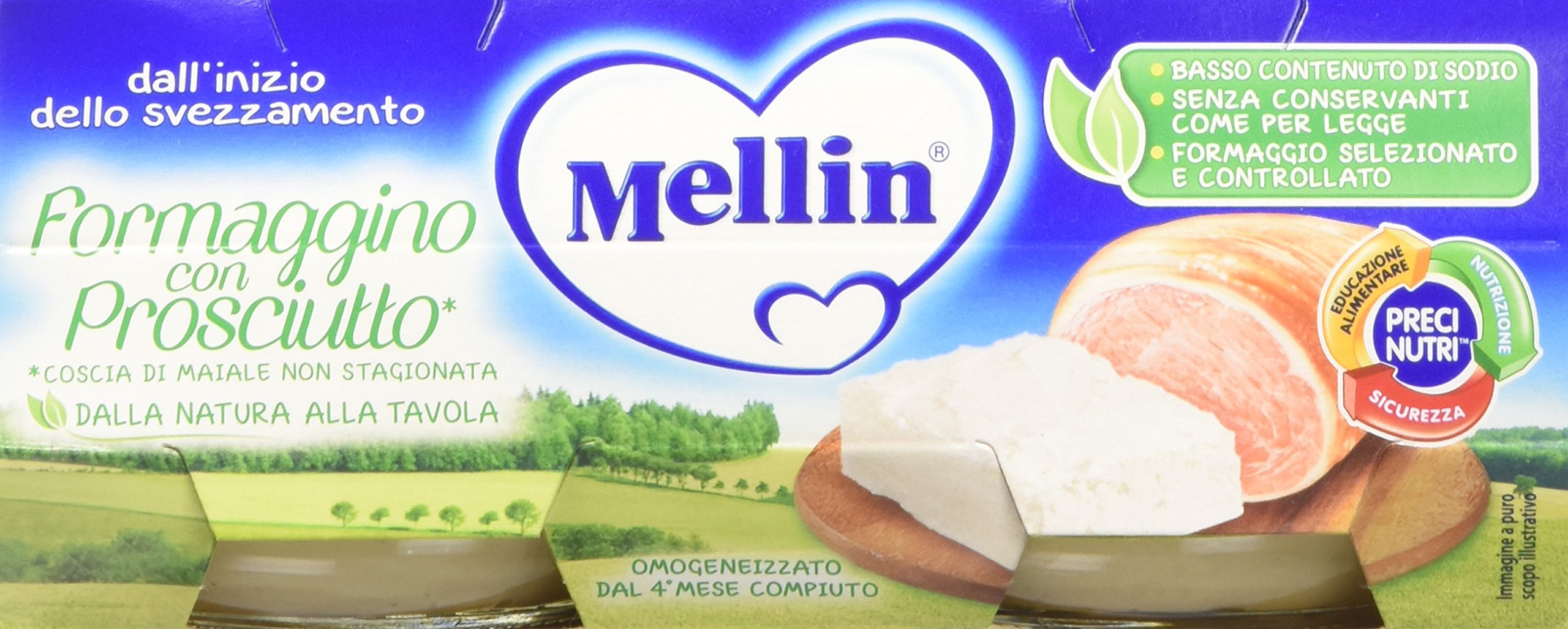 Mellin Omogeneizzato Formaggino con Prosciutto - 24 Vasetti da 80 gr