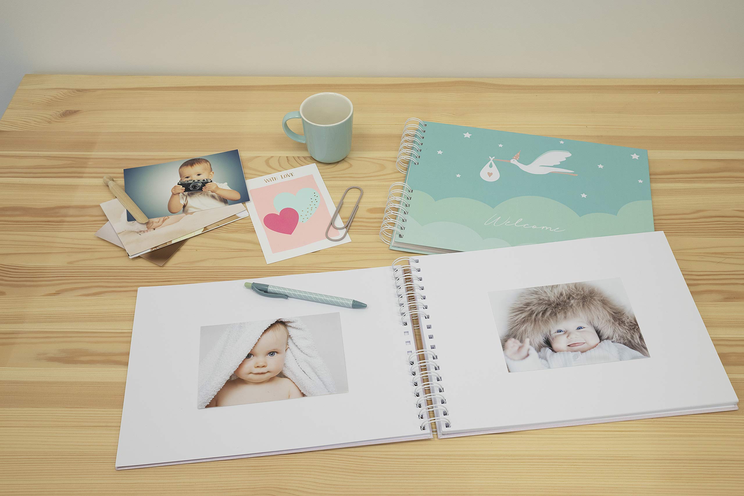 Exacompta 16334E Premium Fotoalbum Storch mit 50 Seiten, perfekt für Ihre Baby- und Kinderfotos zum selbstgestalten Spiralalbum Fotobuch blau