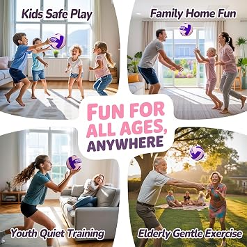 RUN2PEAK Super Soft Light Volleyball - Safe and Quiet Fabric Volleyball Ball for Indoor Play - Official Size 5 Kids Youth Beginners Lightweight Volleyballs Trainer for House Yard Training Practice