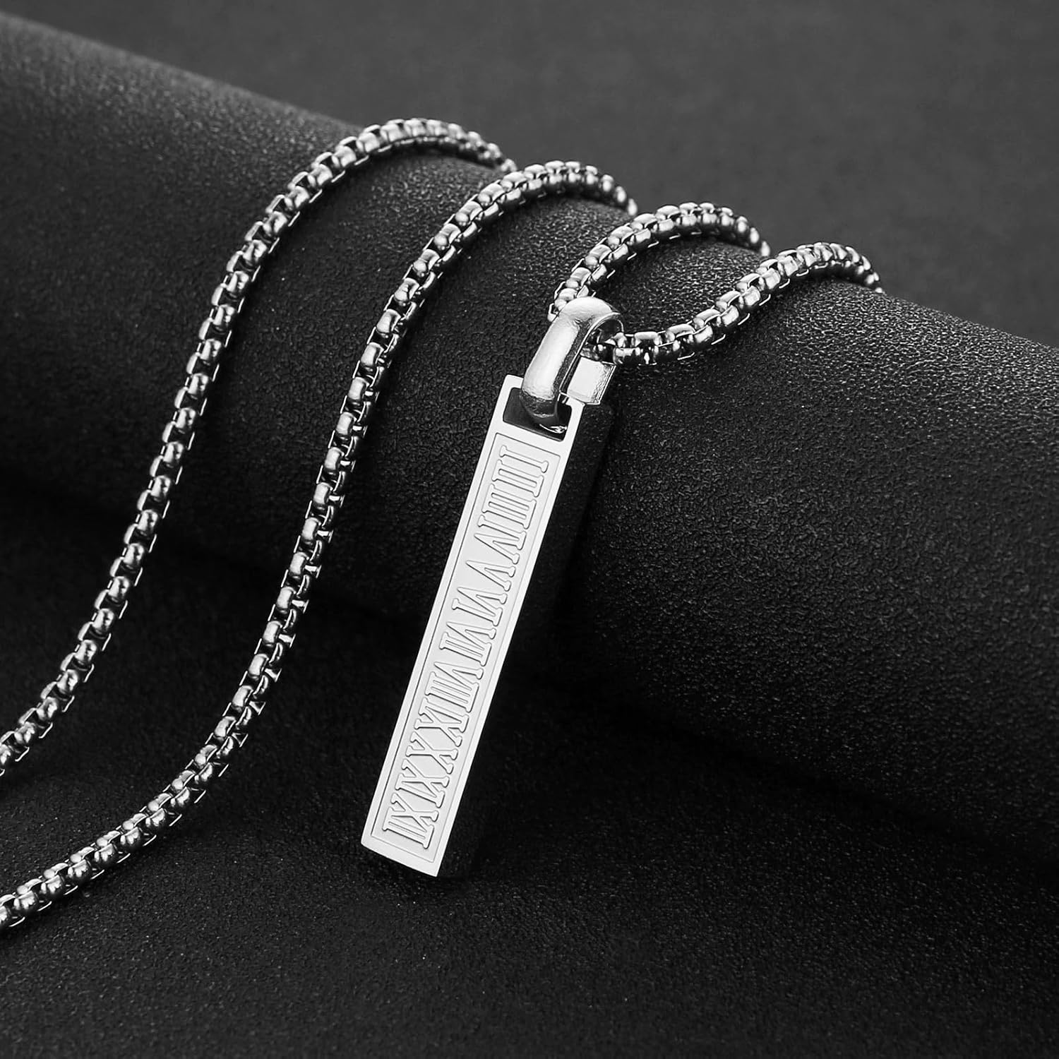 HZMAN Stainless Steel Roman Numerals Silver Gold Black Bar Necklaces for Men Vertical Bar Geomretic Pendant 22+2In Chain - Image 5