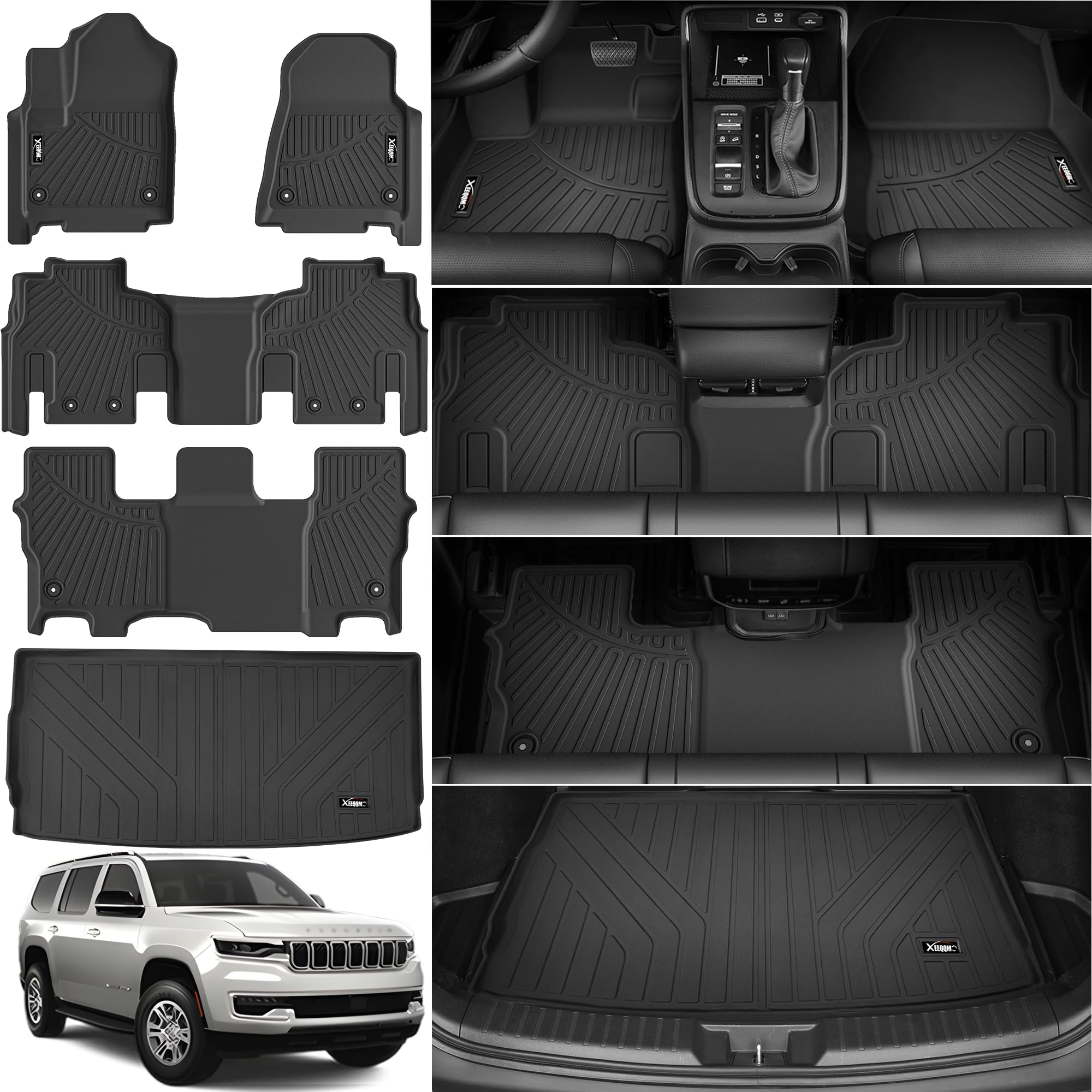 (Similar to Stock Image) Floor Mats for 2022 2023 2024 2025 Jeep Grand Wagoneer 8 Seats with Trunk Mat All Weather TPE Protection 3 Rows Car Floor Liners Full Set with Cargo Liners for 2025 Jeep Grand Wagoneer Accessories