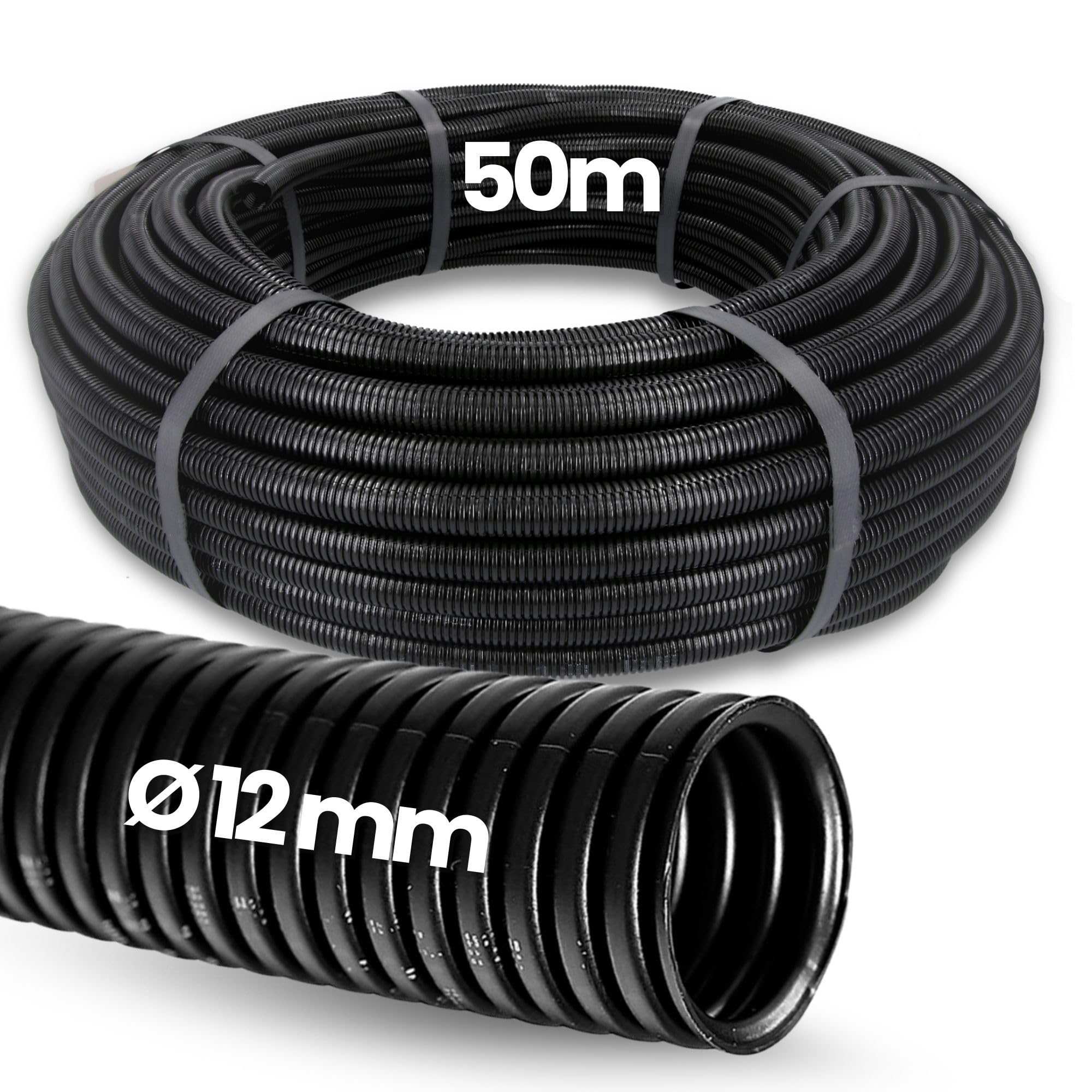 Kalitec - Tubo corrugato chiuso NW 12 I non scanalato, tubo di protezione per martore, resistente ai raggi UV e alogeni, materiale PA 6, protezione per cavi AD 15,6 mm, ID 12 mm, da -40 a +120 °C