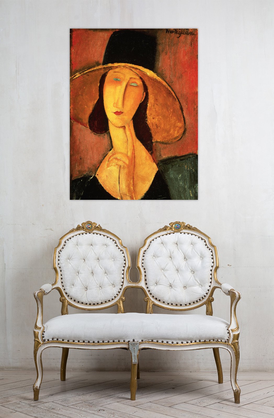 LuxHomeDecor Quadro Stampa su Tela con Telaio in Legno Amedeo Modigliani Portrait of Jeanne Hebuterne con Vernice Effetto Dipinto Misura 70x50 CM