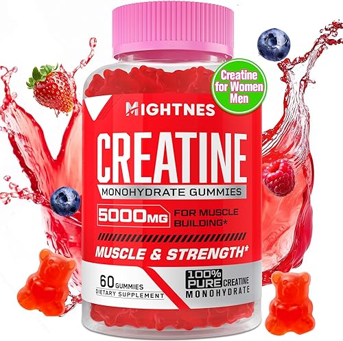 Gomitas de monohidrato de creatina para hombres y mujeres, gomitas de creatina preentrenamiento con taurina y vitamina B6 B12 para máxima fuerza,