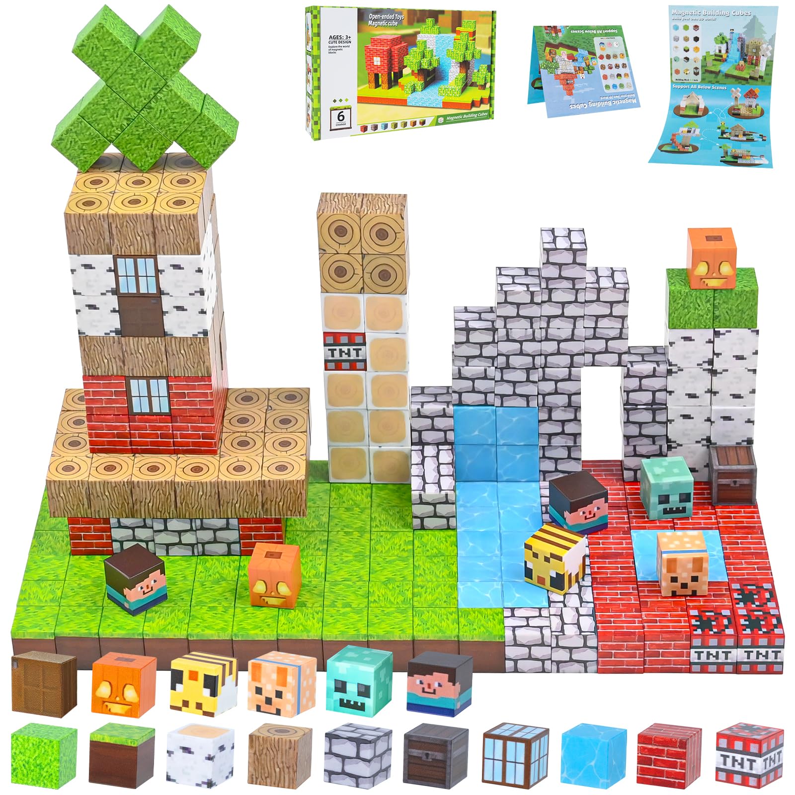 ROYUEXT Magnetic Building Blocks Set, 100 Pcs Forest Theme Magnetic Blocks, Educational Construction Toy Gift for Boys Girls