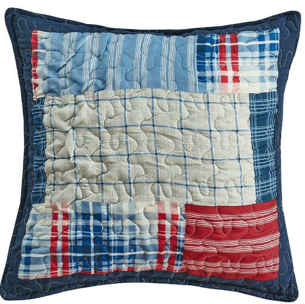 PHP Patchwork Cushion Cover Box Pattern Reversible Quilted Sofa Bed Throw for Living Room Bedroom Decor - Cushions Cover 43 x 43 cm Denim Red — image 1