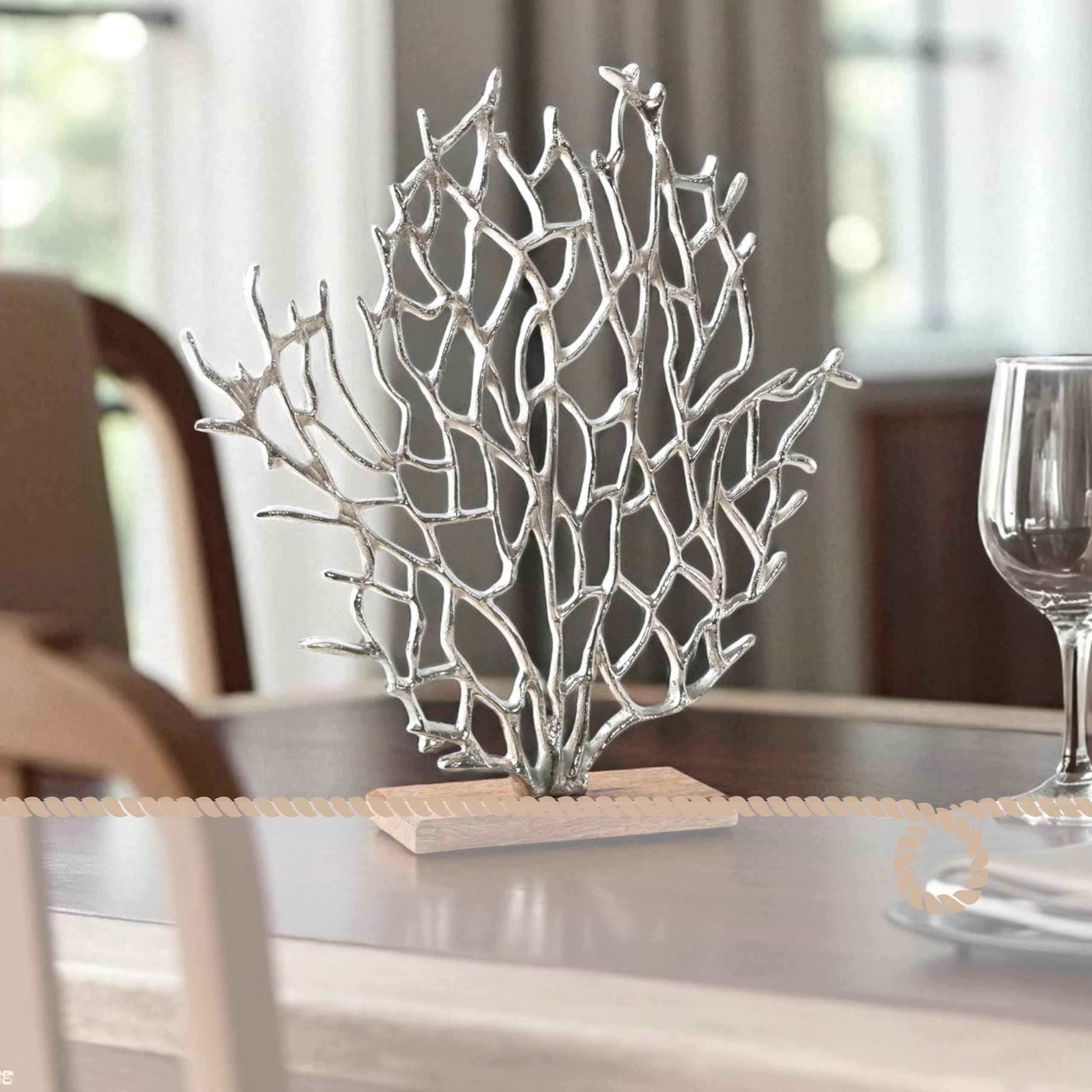Logbuch-Verlag Figura decorativa alghe marine: scultura mare stile marino arredamento casa decorazioni tema mare soprammobile nautico bagno soggiorno design marittimo legno alluminio, 41 x 38 x 8 cm