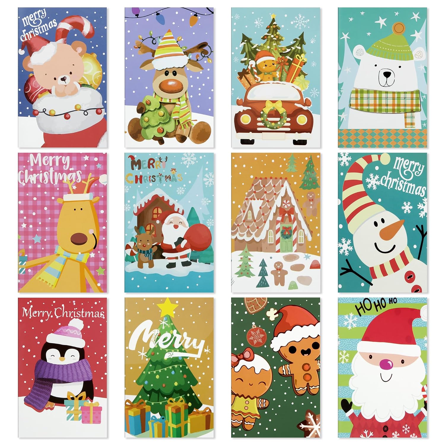 Geluode 12 Pack Mini Christmas Notebooks, 3.1x4.9inch Small Lined Journal Set for Holiday, Stitched Notepads, Festive Xmas Stocking Stuffers & Gift Tags