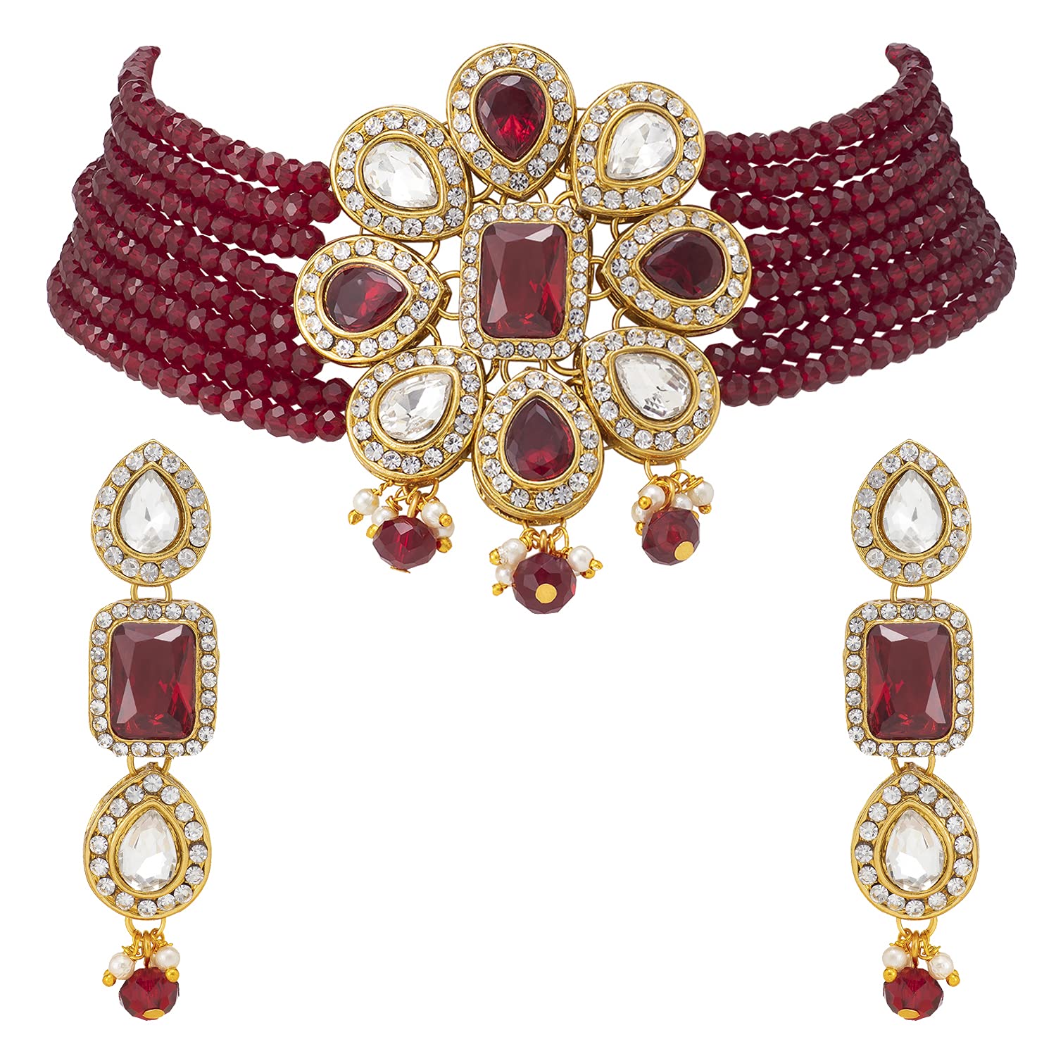 See full amazon price history chart for Peora Crystal Maroon Beaded Adjustable Choker Collar Necklace Earring Jewellery Set for Women Peora Crystal Maroon Beaded Adjustable Choker Collar Necklace Earring Jewellery Set for Women (B09DG3N1ML) Amazon Price History, Amazon Price Tracker