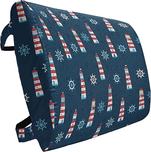 Ambesonne Lighthouse - Almohada lumbar, timón abstracto, diseño de torres de navegación marina, patrón de dibujos animados, cojín de respaldo suave