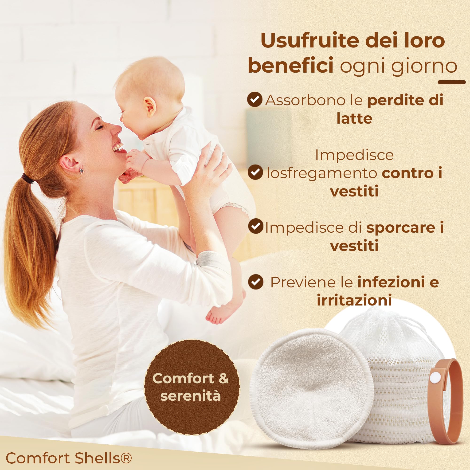 ComfortShells® Coppette Assorbilatte Lavabili in Fibra di Bambù – 14 Cuscinetti Riutilizzabili, Ultra Morbidi, Traspiranti e Antiallergici per Allattamento – Ecologici con Sacchetto per Lavaggio