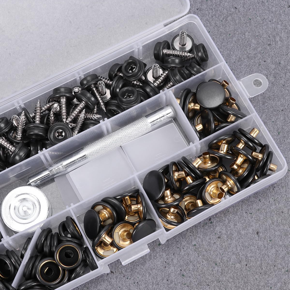 Druckknopf Schwarz Edelstahl Schraubverschluss 15mm Satz mit Werkzeug