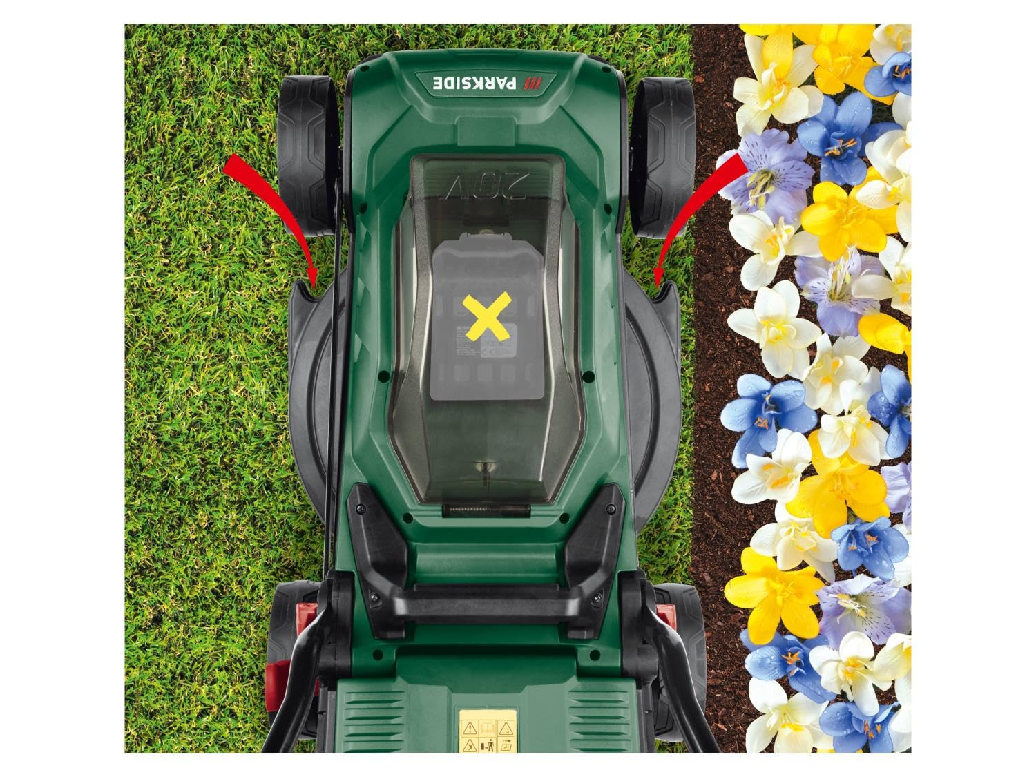 Parkside® 20 V kosiarka akumulatorowa PRMA 20-Li B2, bez akumulatora i ładowarki, szerokość cięcia: 33 cm, do trawników o powierzchni do ok. 200 m²