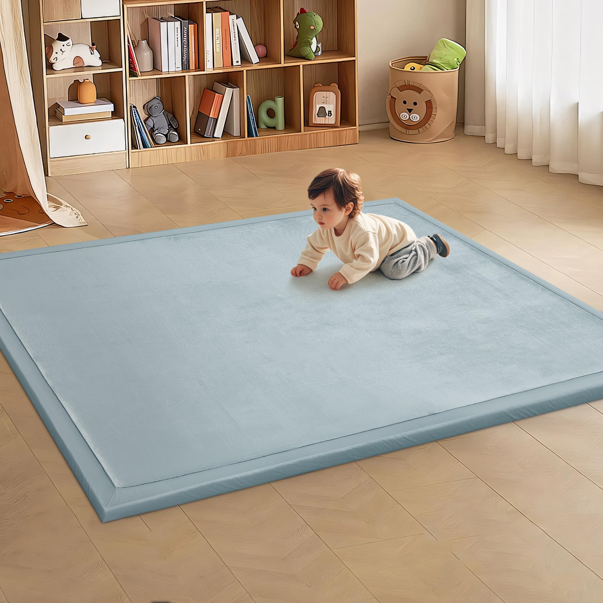 MABOZOO Extra Thick 1.3 Inch Baby Play Mat, 74 * 50 Inch Baby Floor Mat Memory Foam Playpen Pad for Babies, Toddlers, Infants, Baby Playmat Crawling Pad Activity Playmat for Indoor & Outdoor(Gray)