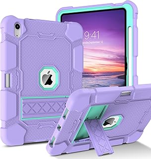 DUEDUE New iPad 10.9 Case 2022, iPad 10th Generation Case with Pencil Holder Kickstand Heavy Duty Cover Rugged Protective Tablet Case for iPad 10.9 10th Gen 2022,Purple/Light Green