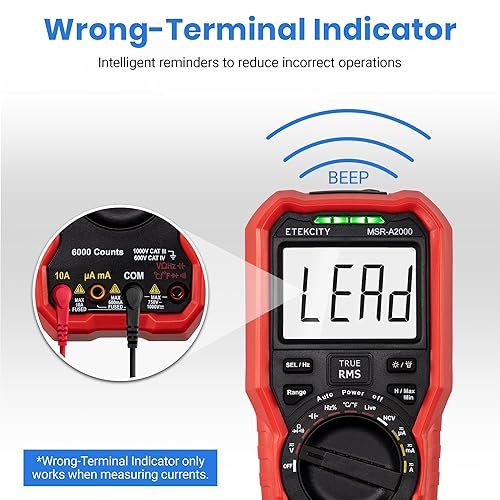 Miniatura 5 de Etekcity Probador de voltímetro de multímetro digital TRMS 6000 cuentas, medidor de voltaje de corriente CA CC, amperio, ohmio, diodo, capacitancia,