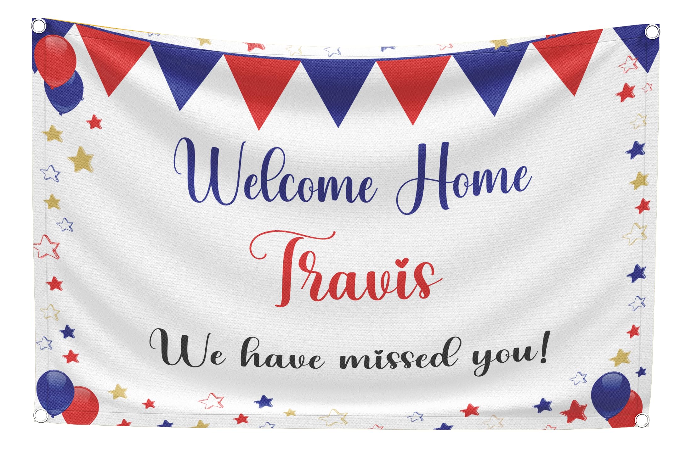 Large 5ft x 3.5ft Personalised Welcome Home Banner Customised With Any Message Name Welcome Back Decorations We Missed You Sign Flag UK (5x3.5ft No Photo)