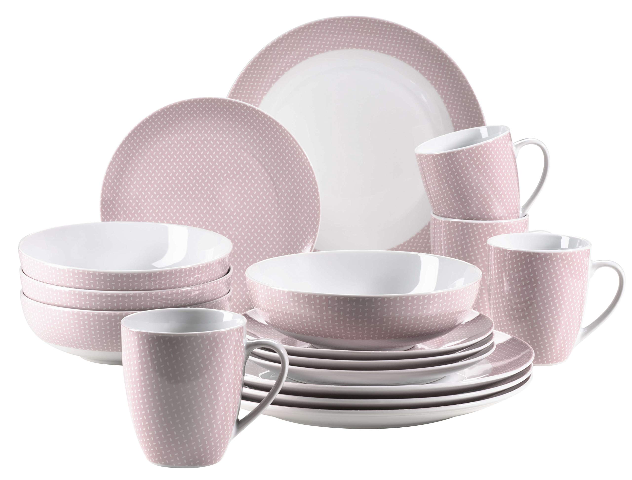 MÄSER Kitchen Time II, serviesset voor 4 personen, 16-delig combiservies in pastelkleuren met discreet patroon, porselein, beige