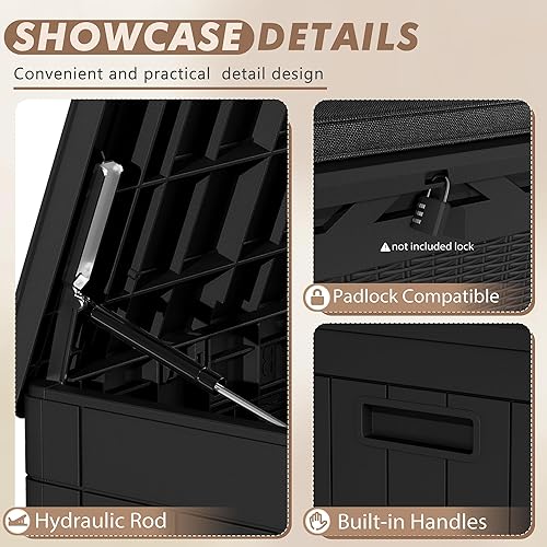 Miniatura 2 de Devoko Caja de cubierta de 100 galones, caja de almacenamiento impermeable al aire libre con cojín (negro)