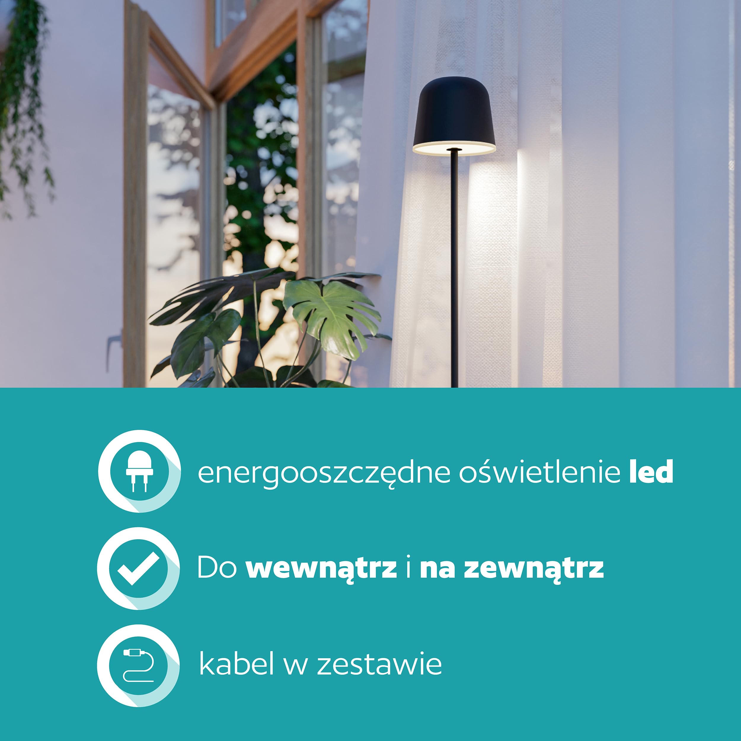 EGLO Mannera-L Lampa stojąca LED na baterie, bezprzewodowa lampa stojąca z funkcją ściemniania, lampa do salonu z metalu w kolorze czarnym, do użytku na zewnątrz i wewnątrz, IP54