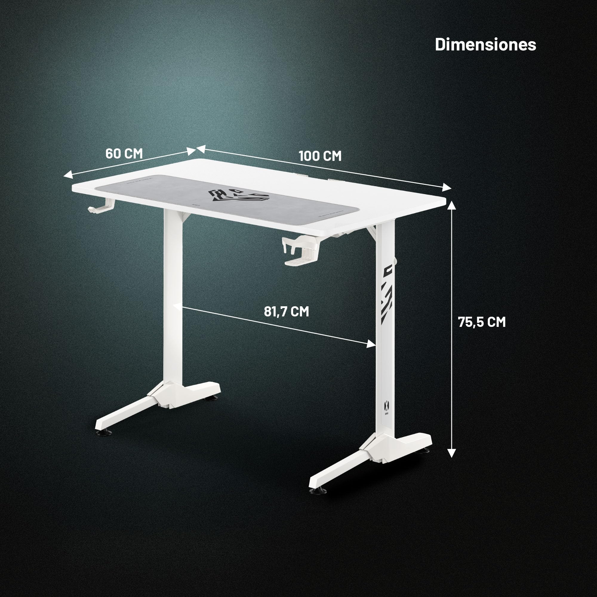 Diablo Escritorio Gaming Escritorio Gamer Grande Mesa PC con gestión de Cables Alfombrilla Soporte Auriculares portavasos Escritorio Ordenador ergonómico Estable Resistente Setup 100 x 60 x 75 cm