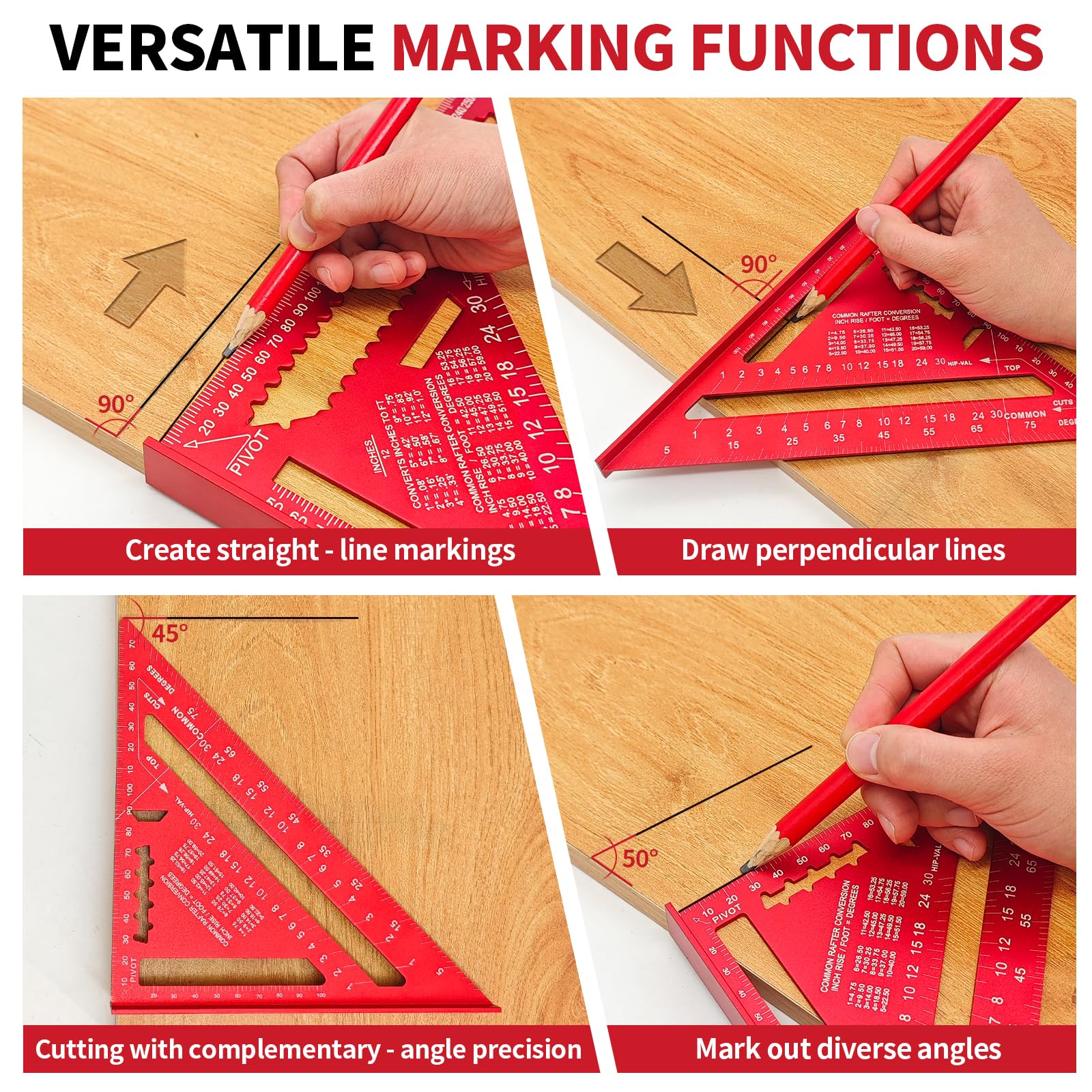Squadra da carpentiere in metallo 2 pezzi 180 mm 300 mm 7"-12" per angoli retti 45° 90° con perno piatto