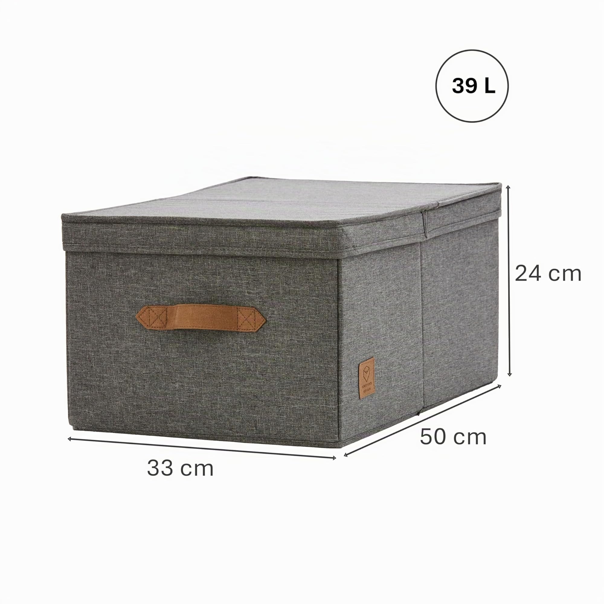 LOVE IT STORE IT Premium Scatola Portaoggetti con Coperchio - Scatole Tessuto di Lino - Rinforzata con Legno - Contenitore Grande e Robusta - Grigio - 33x50x24 cm