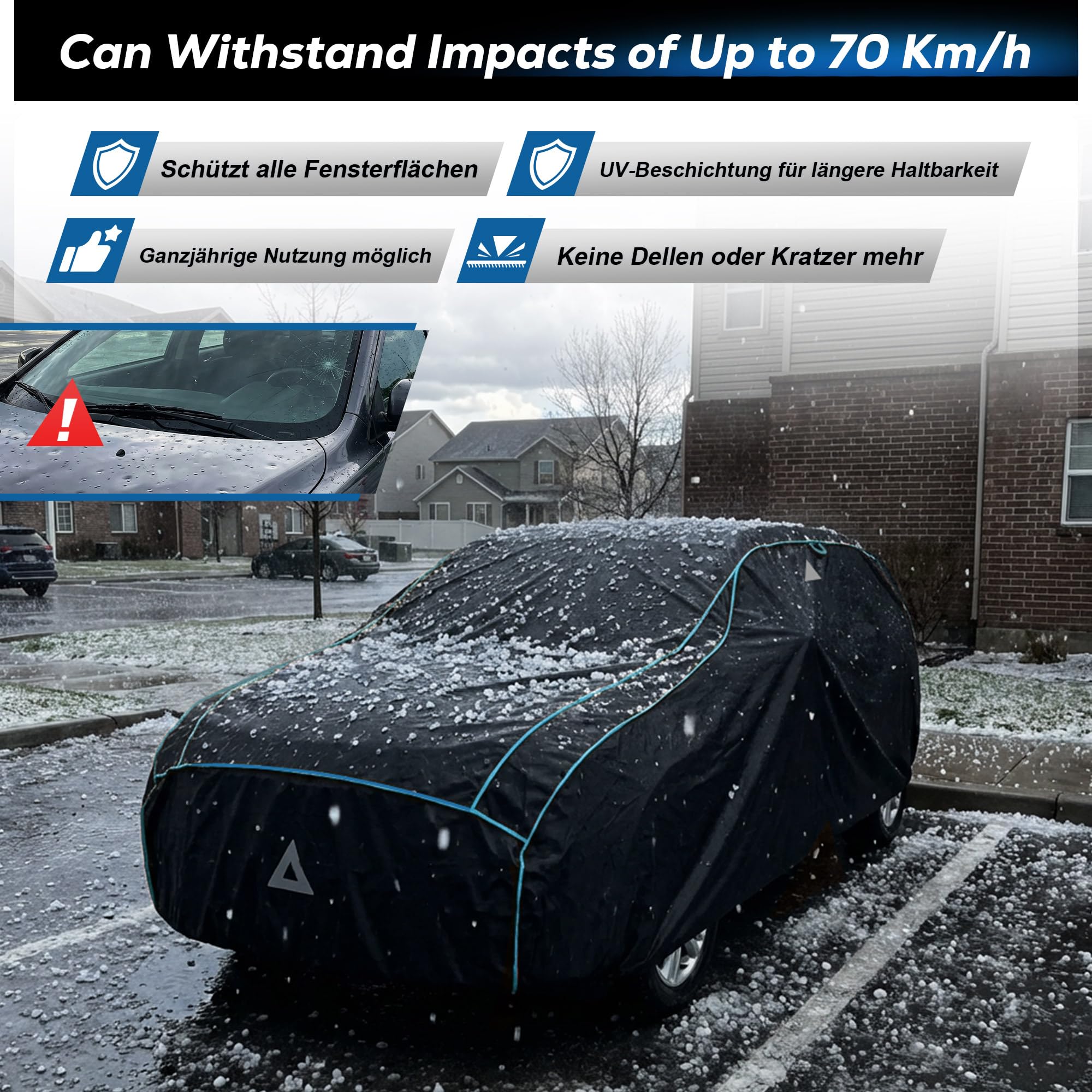 Hagelschutzplane Auto,Verdickte Eva Abdeckplane Vollgarage,wasserdichte Allwetter Autoabdeckung,Sonnenschutz,wetterfeste,inkl separater Sonnenblende,für PKW SUV (475-490 cm)