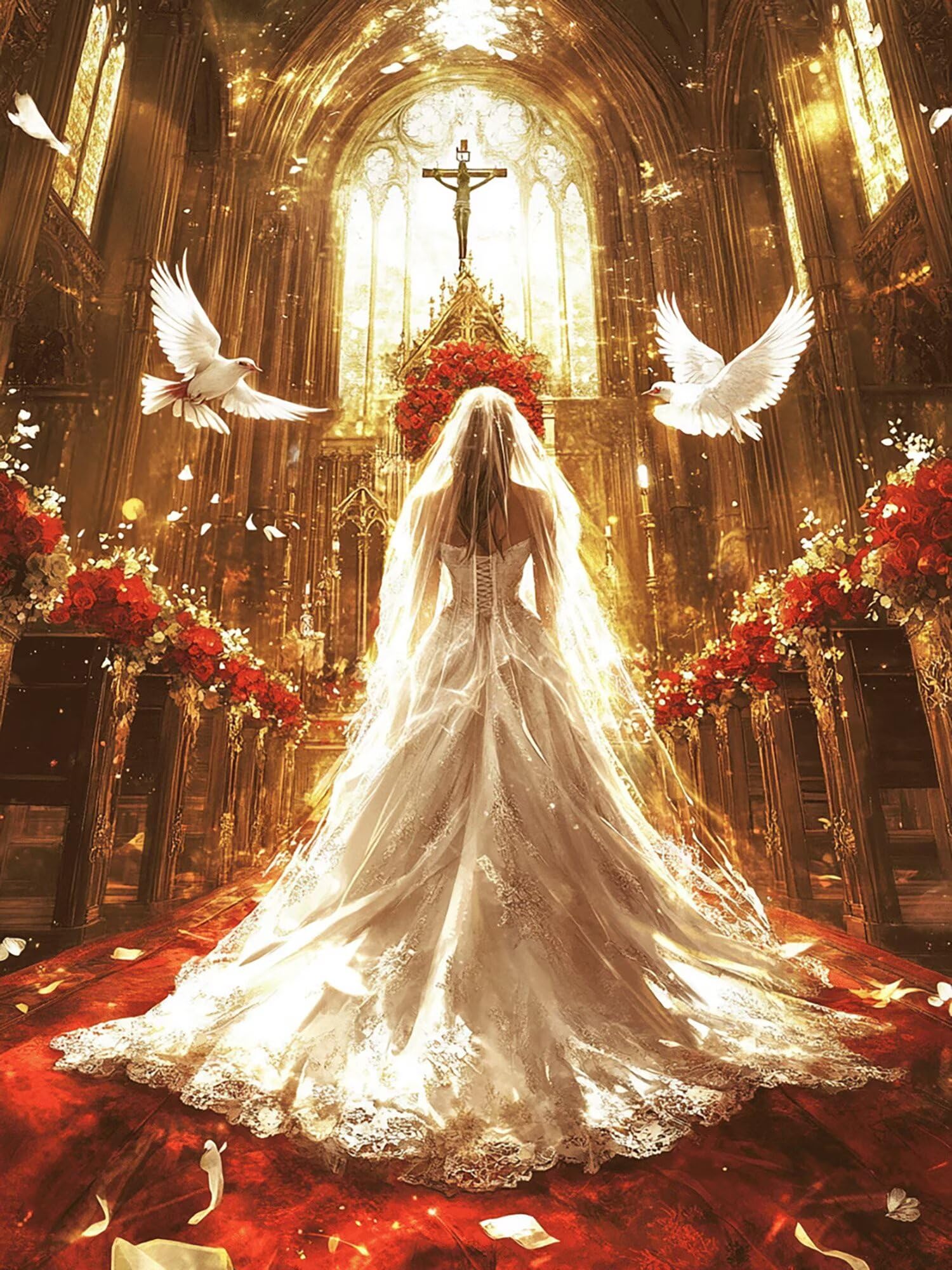 Diamond Painting Erwachsene Kirche 5D Diamond Painting Hochzeit Muster DIY Set Erwachsene Anfänger, Vollbohrer Diamanten Malerei Stickerei Bastelset für Zimmer Wand Deko Schlafzimmer 80x120cm,Model704