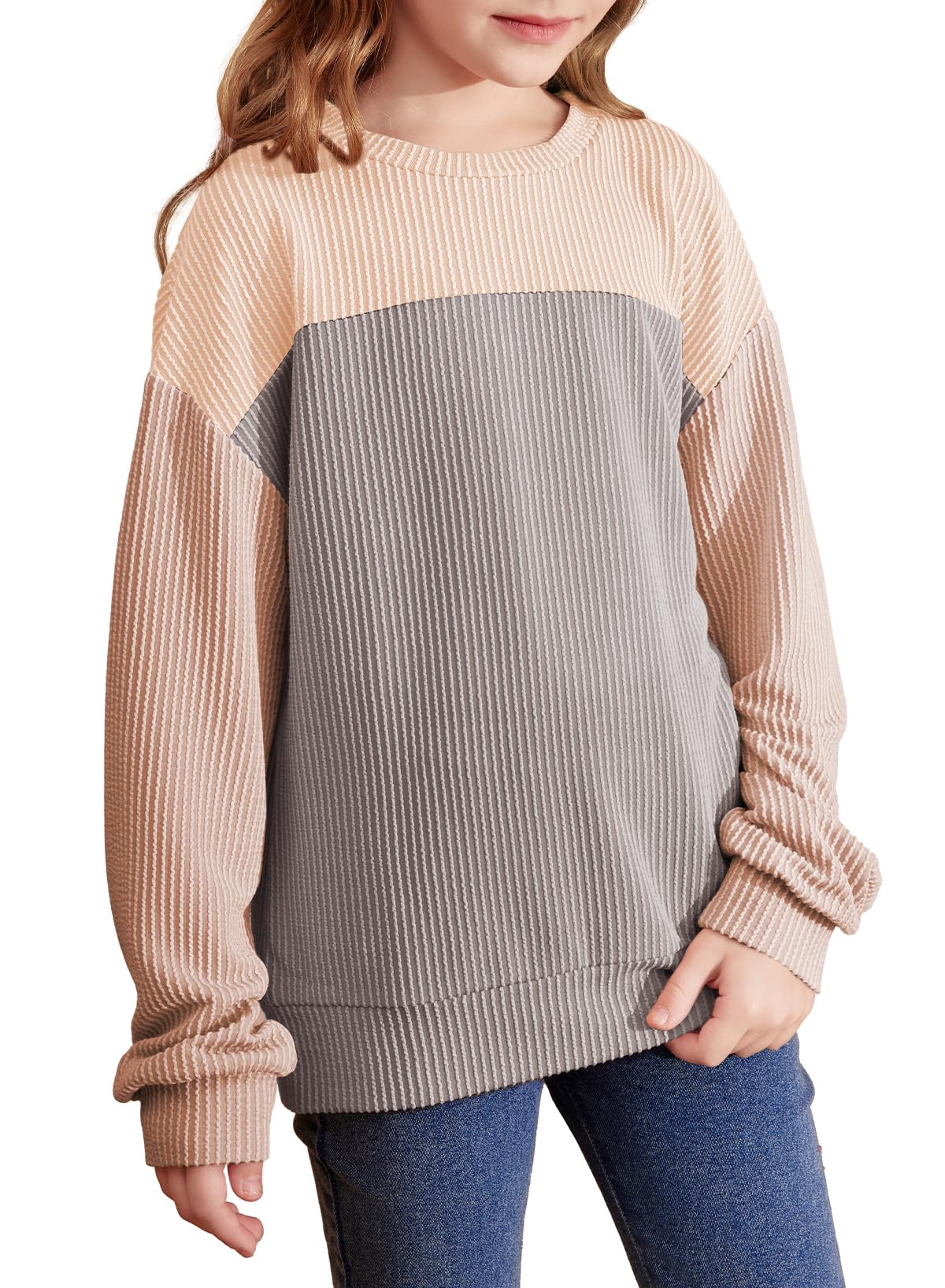 blibean Girls Fall Long Sleeve Shirts Kid Color Block Tops Size 6-15 Years