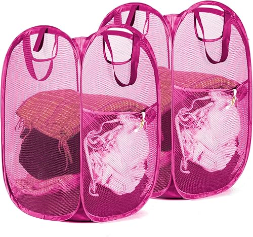 Miniatura 16 de HOUSE AGAIN Cesta de lavandería emergente de malla, [Reforzada] cesta de lavandería plegable, cesta emergente plegable con asas duraderas, fácil