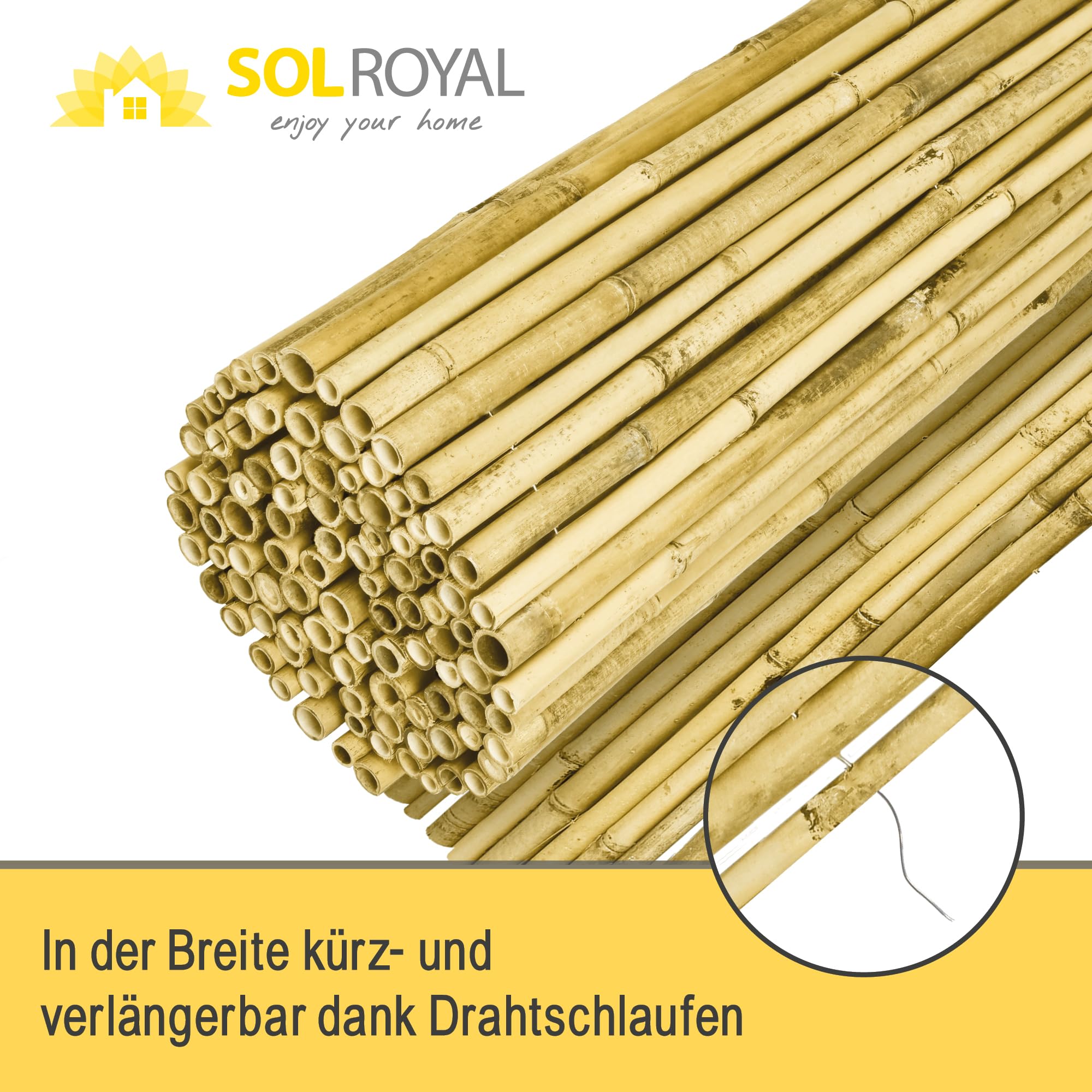 Sol Royal Hell Glänzend Premium Bambus Sichtschutz 160 hoch – Hochwertig Bambusrohre Ø2-3cm Witterungsbeständig – Bambuszaun Gartensichtschutz Balkon Sichtschutz Bambus Sichtschutzzaun 160x250cm – B99