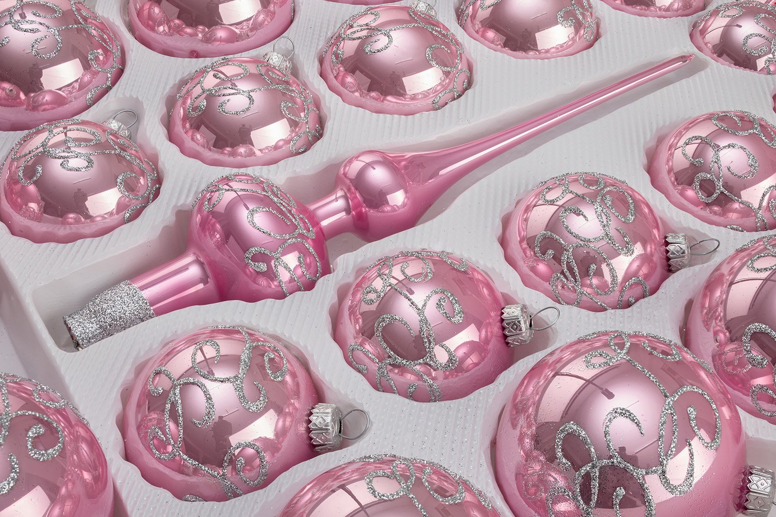 Ensemble 39 Verre Boules de Noël en Couleur Brillant Rose Argent Ornement - décorations pour Arbres - Sapin - Arbre de Noël