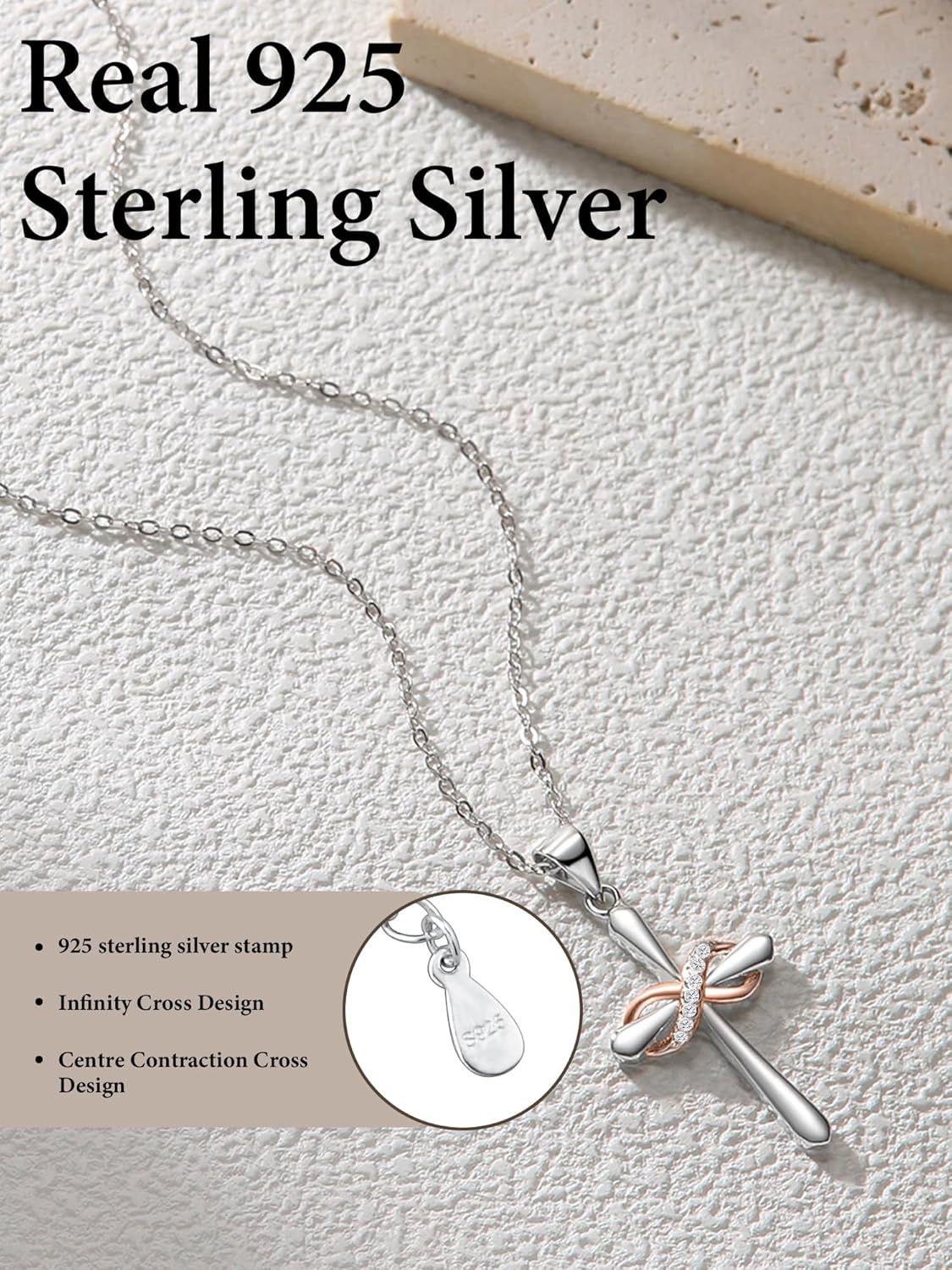 925 Sterling Silver Cross Necklaces for Women,4A CZ Infinity Cross Necklace,16”+2“ Adjustable Chain Cross Pendant Hypoallergenic Jewelry Gift for Women - Image 2