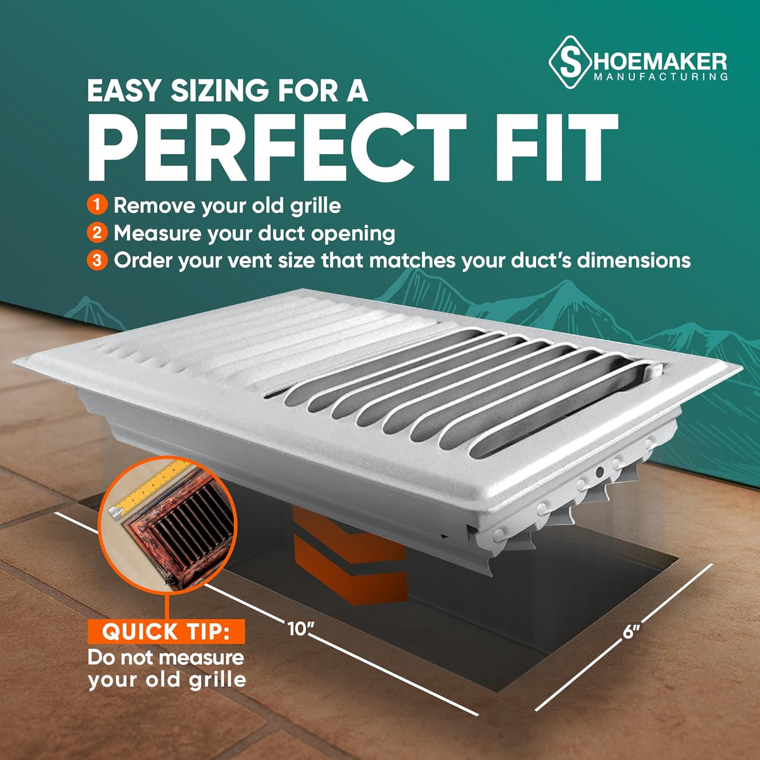 Shoemaker 6x10 Floor Register – Cement Gray Heavy Duty Metal Floor Vent Cover for Home Floors - Premium Forced Air Vent Covers