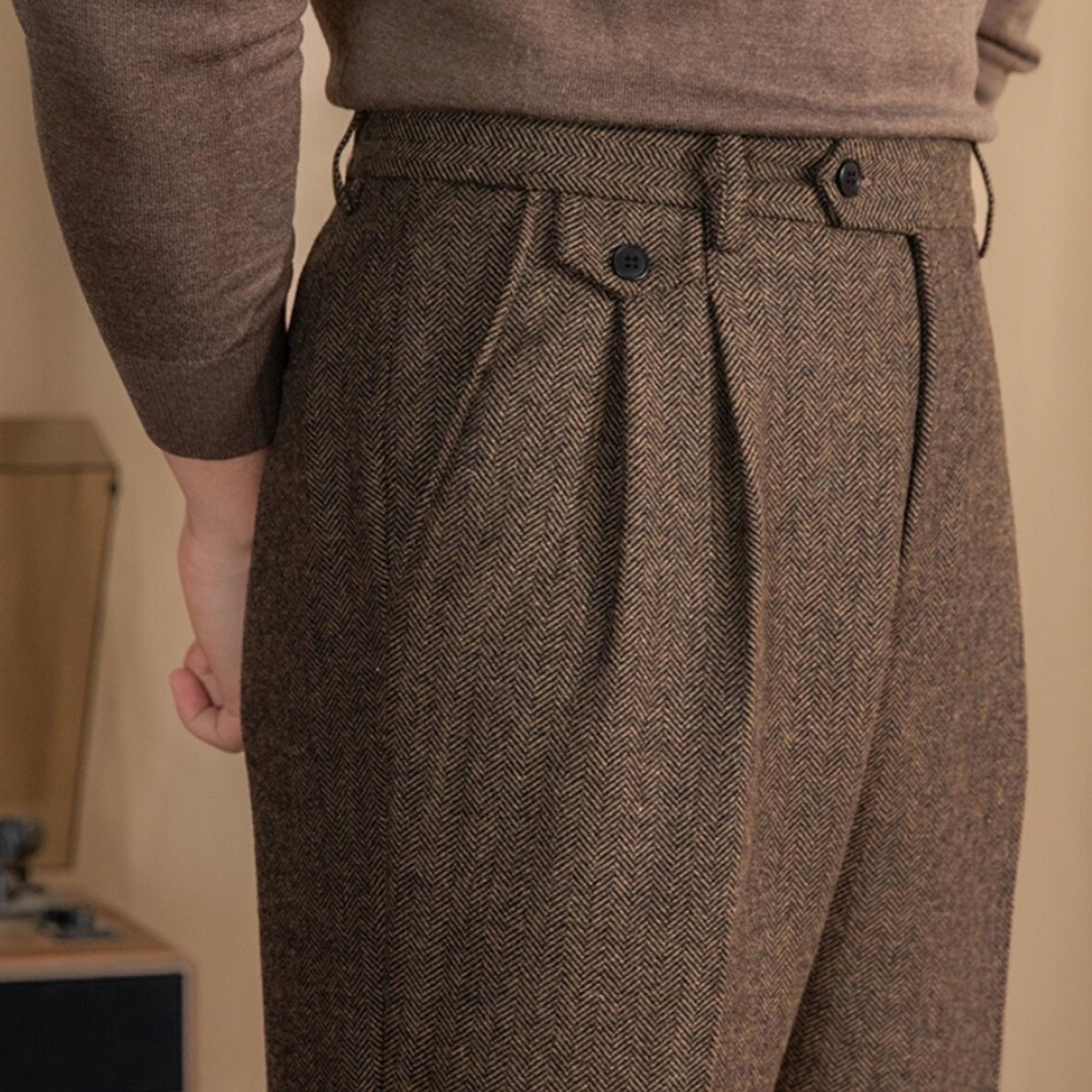 Męskie spodnie tweedowe vintage o regularnym kroju