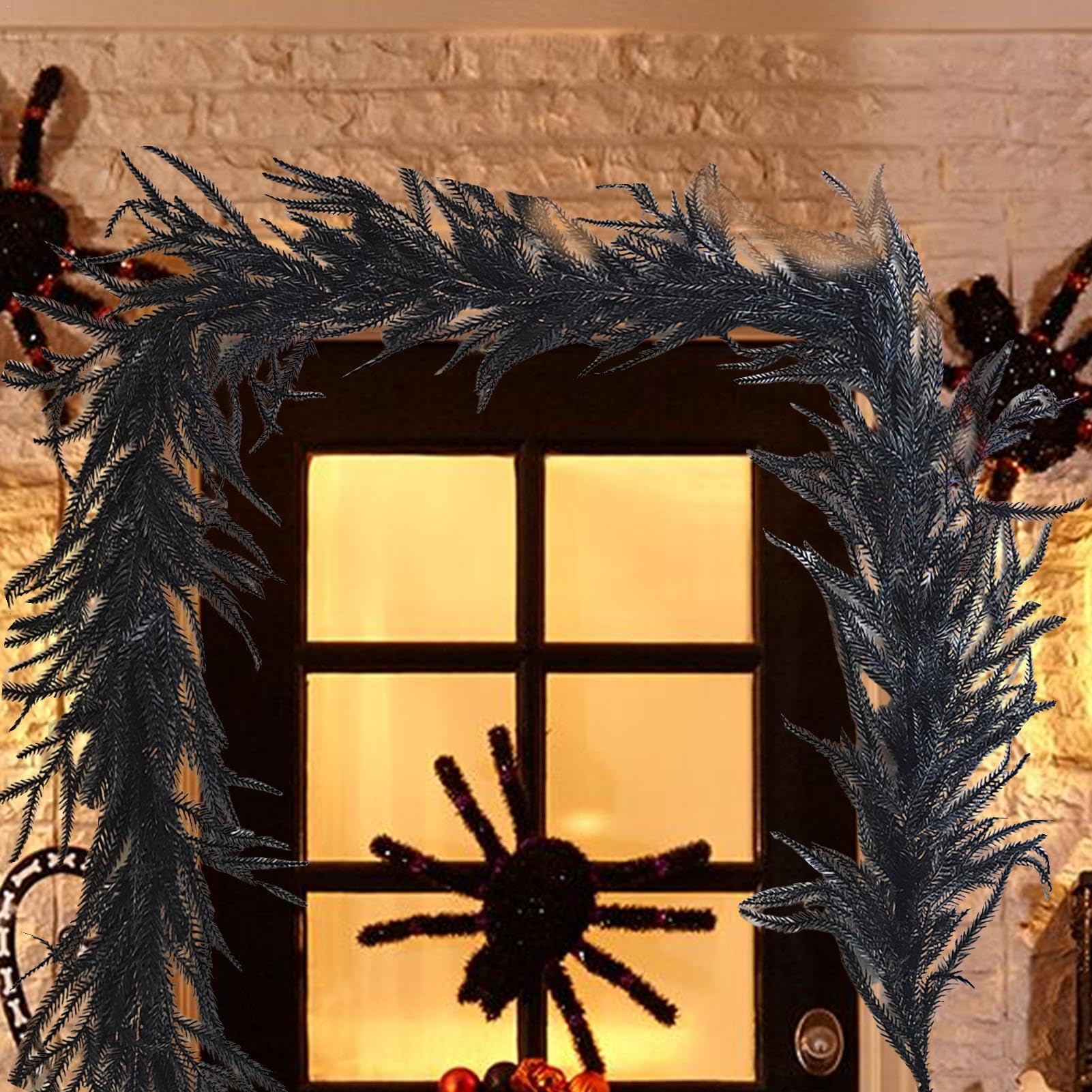 Czarna girlanda z igie? sosnowych, jesienna dekoracja, czarna girlanda, sztuczna winoro?l klonowa, jesienn? ?cian?, realistyczne dekoracje Halloween, jesie? dekoracja PE w p?ynie