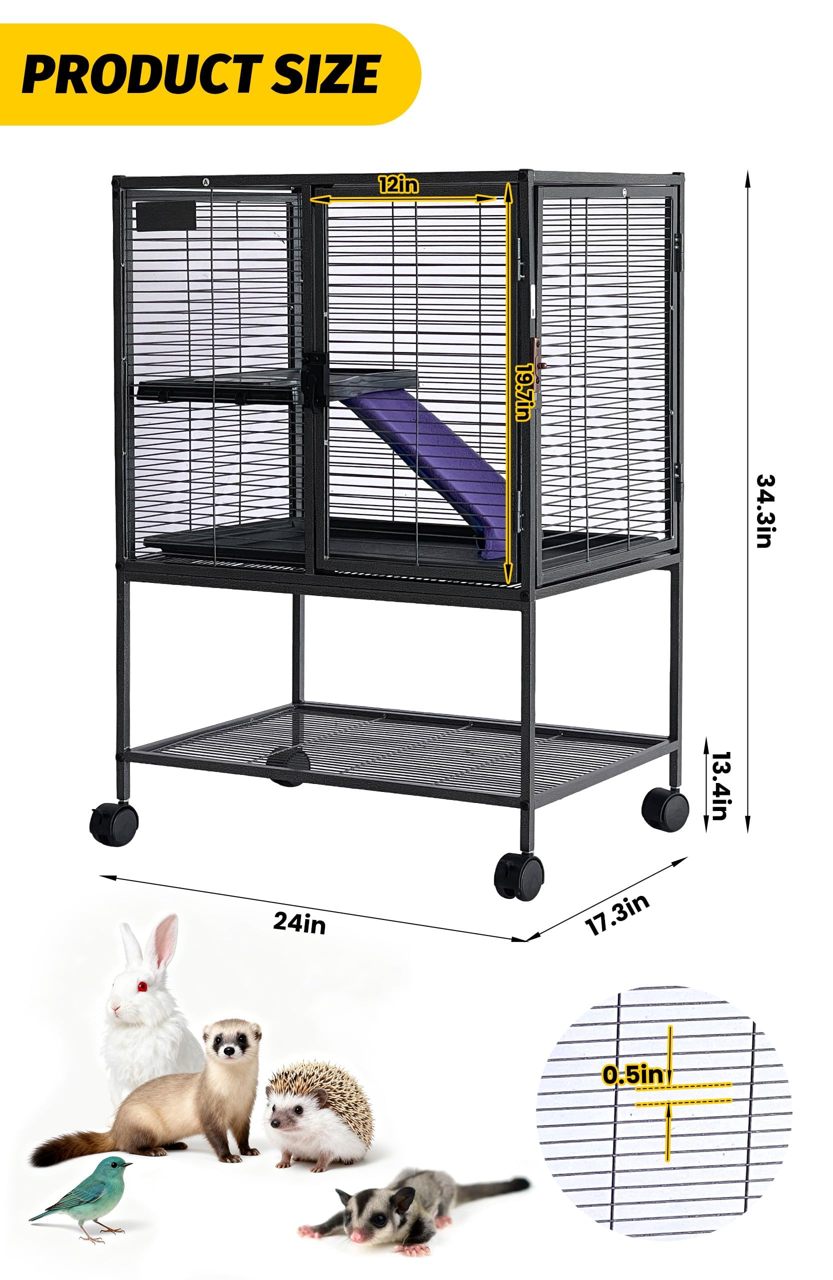 Metall Kleintierkäfig mit Mehreren Ebenen – Herausnehmbare Schublade & Rampe, abschließbar, BPA-frei – Für Frettchen, Hamster, Chinchillas, Kaninchen, Meerschweinchen, Igel & Rennmäuse –