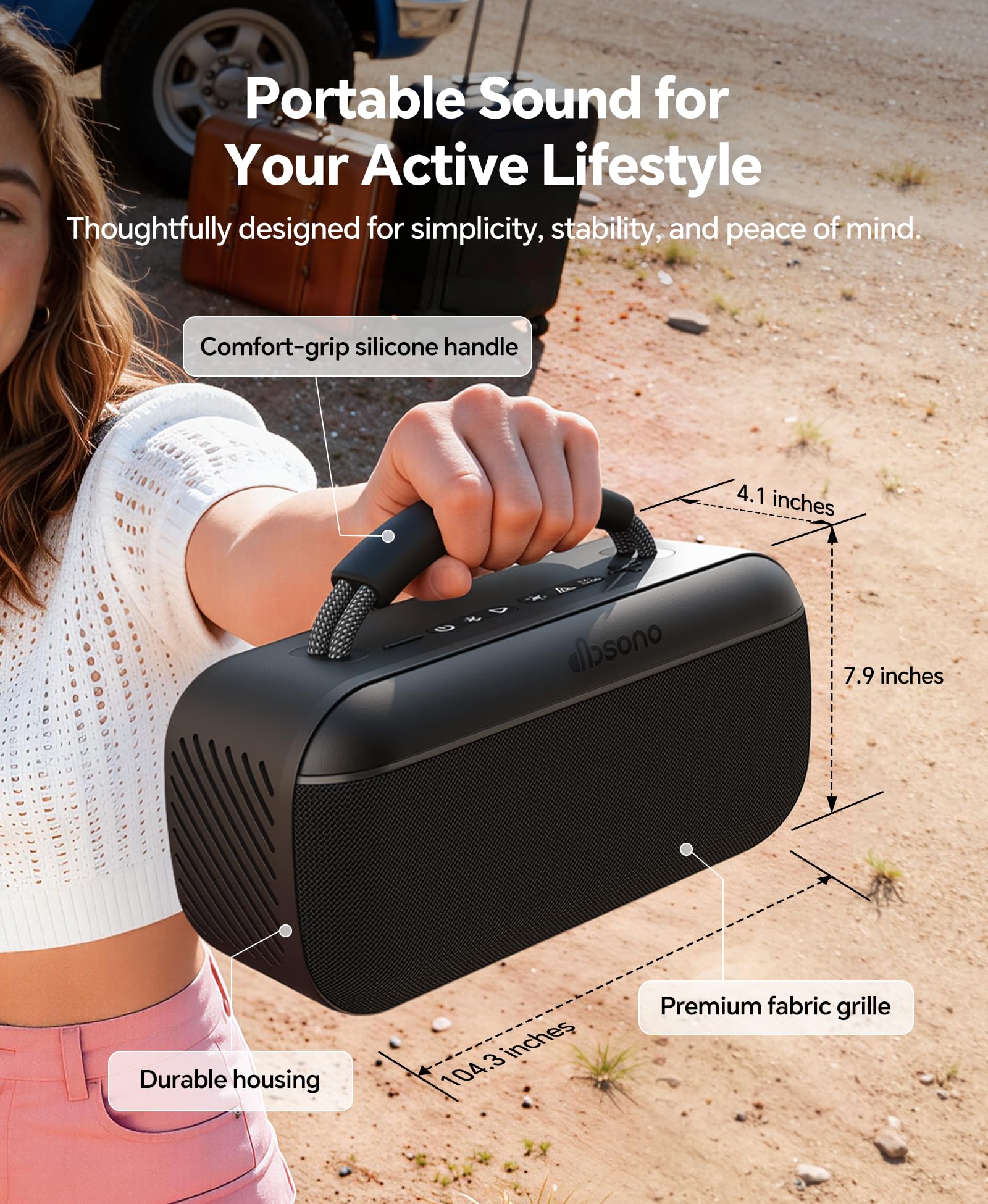 dbsono Portable Bluetooth Speaker Wireless: 60W SoundPulse 2.0 with BassBoost, Loud Party Speakers, Unlimited Pairing, TWS for Outdoor & Indoor, Beach Vacation Essential, Black - 5