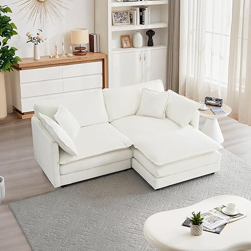 mikibama Modular Sectional Sofa, 76.4 Inch L Shaped Couch Set for Living Room, Loveseat Comfy Cloud Couches with Movable Ottoman, DIY Combination, Chenille, Beige