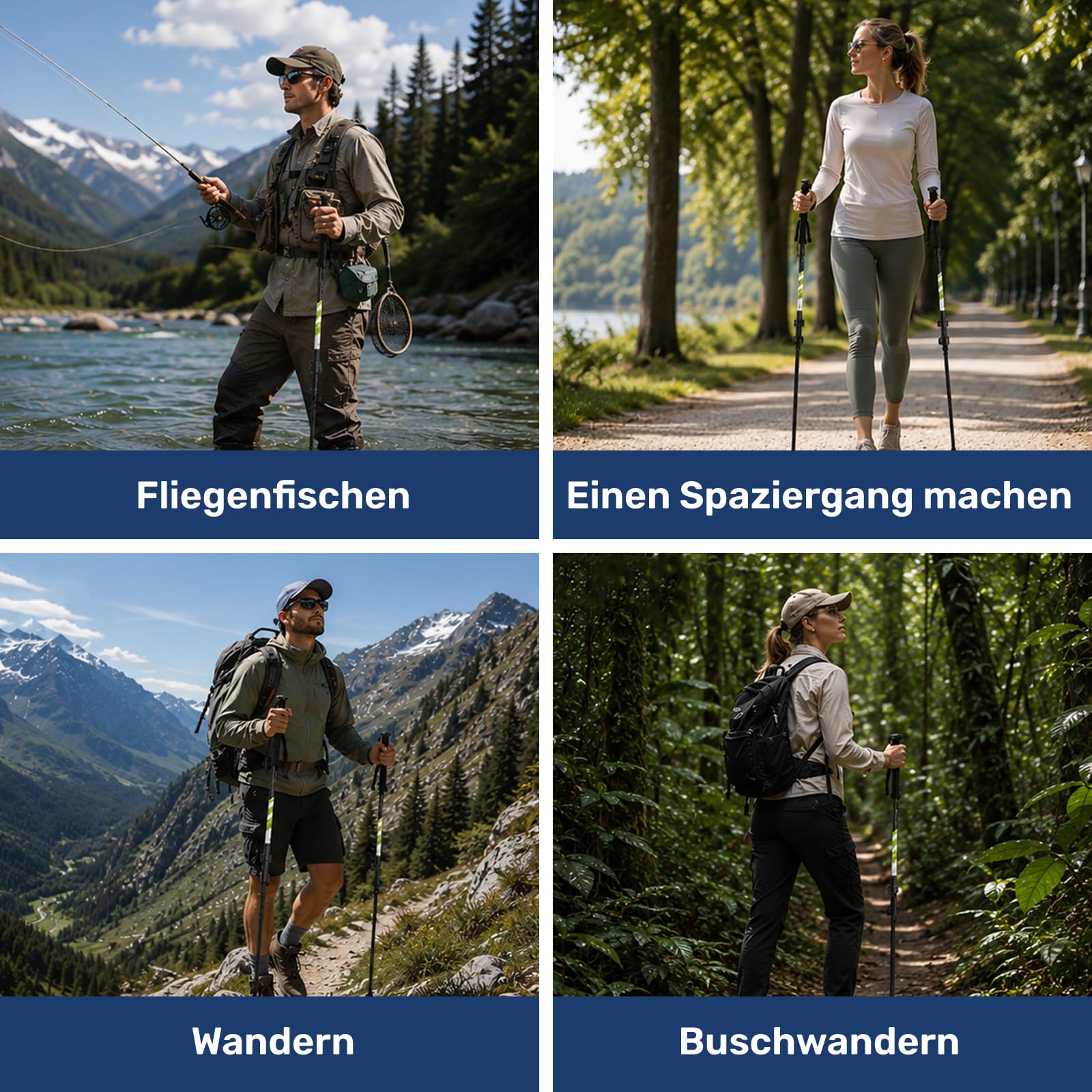 Carbon Trekkingstöcke 2er Set – Nordic Walking Stöcke Damen Herren, Wanderstöcke Teleskop Faltbar, Ultraleichte Walking Stöcke für Hiking Poles Trekking Wanderstock.