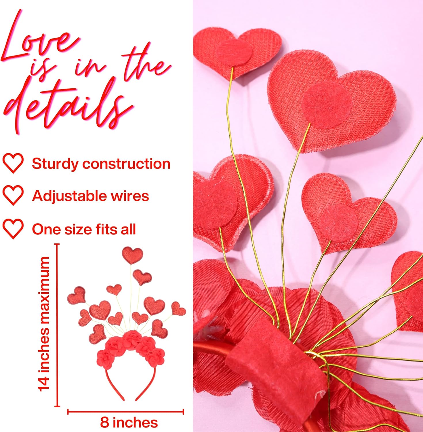 Needzo Valentine's Day Headband Boppers, Vday Party Supplies - Image 6