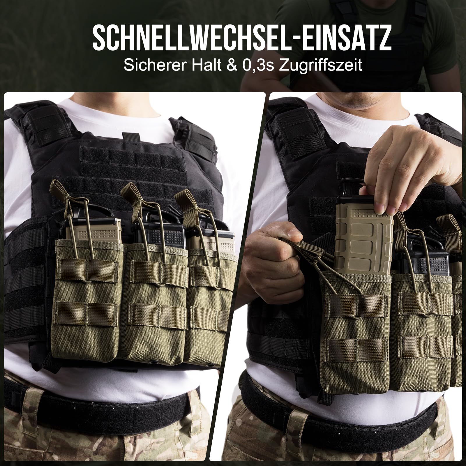 OneTigris MOLLE Magazintasche Dreifach für M4/AK47/G36 - Pistolen Magazinbeutel Kompatibel mit Taktischer Weste/Plattenträger | 1000D Nylon Airsoft mit Entwässerung (24x14x3cm)