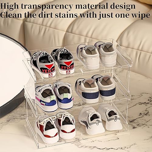 Miniatura 4 de Zapatero acrílico de 2 niveles para niños, organizador de zapatos para zapatos y botas, estante transparente para zapatos para armario, organizador