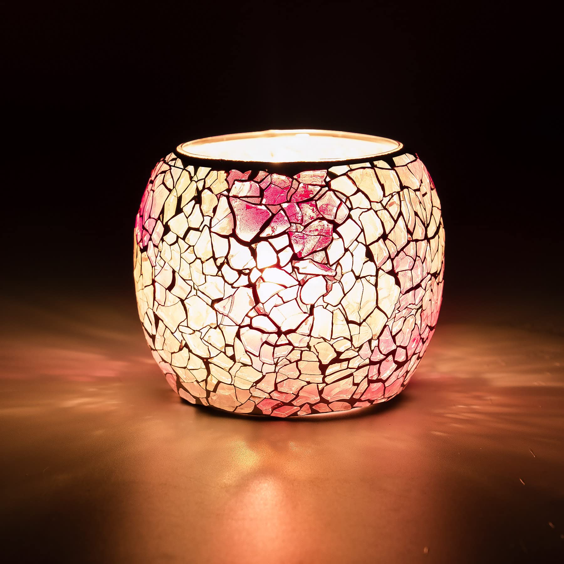 Larcenciel Porta Candele Rosa, Mosaico Portacandele in Vetro per La Decorazione Della Tavola e Della Casa, Piantana per Tea Light Fatta a Mano, Lanterne per Matrimoni, Feste, Compleanni, Natale