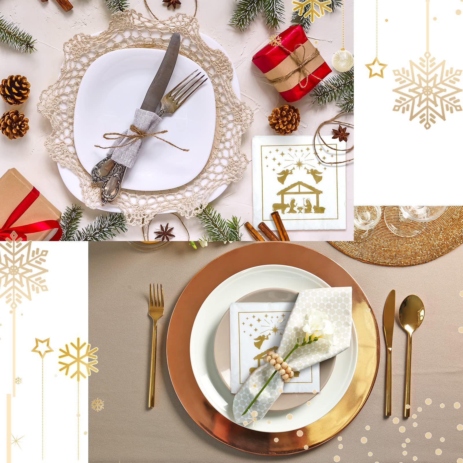 Weihnachtsservietten Mit Krippen-Motiv – 50 Stück Karierte Papierservietten 33x33 Cm Für Festtafeln & Feiern
