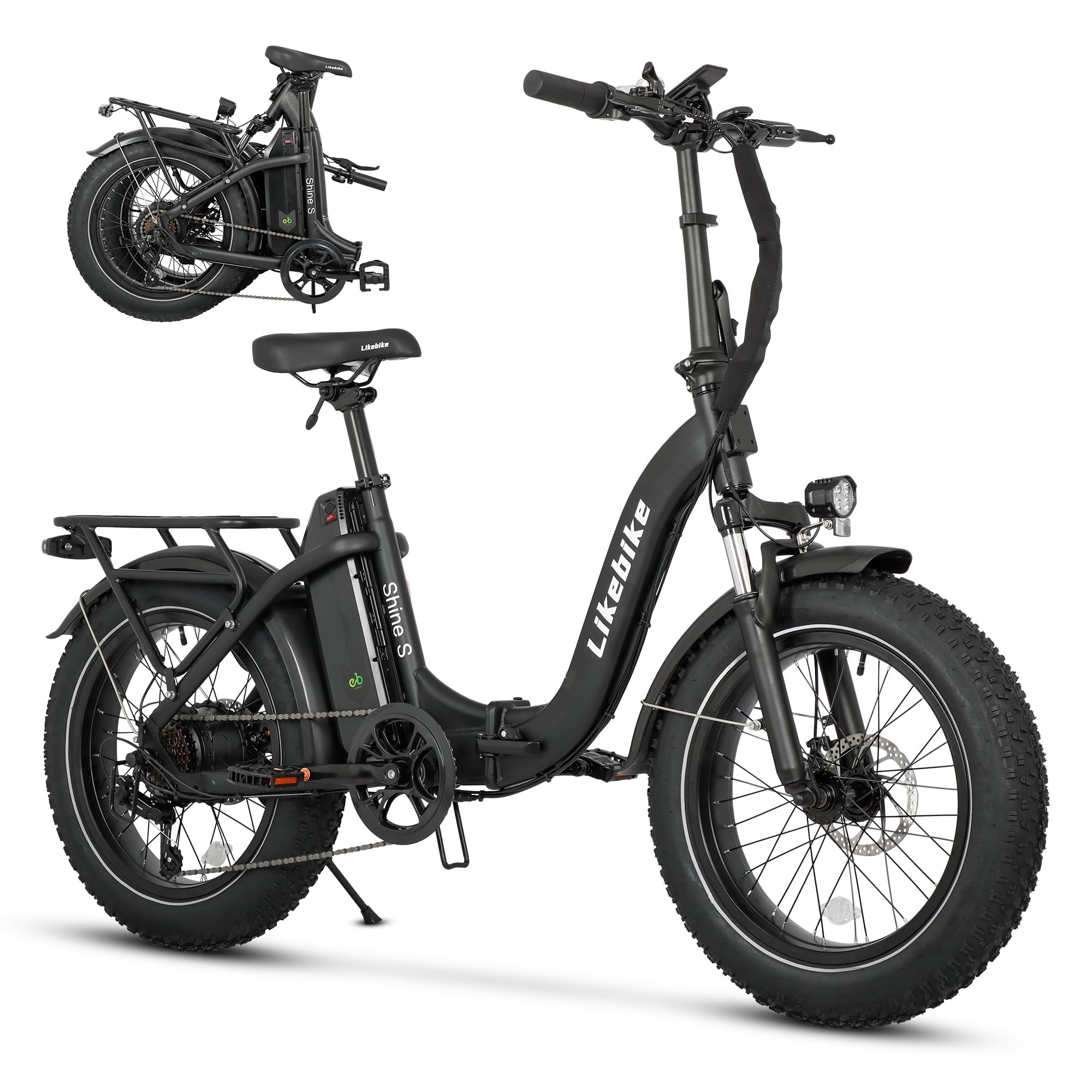 Likebike Folding Electric Bike for Adults with 500W Motor (Peak 720W),20" 4.0 Fat Tire Ebike,48V 13Ah Removable Battery UL 2849 Certified, Adults Electric Bicycles E-Bike,7-Speed and Front Suspension