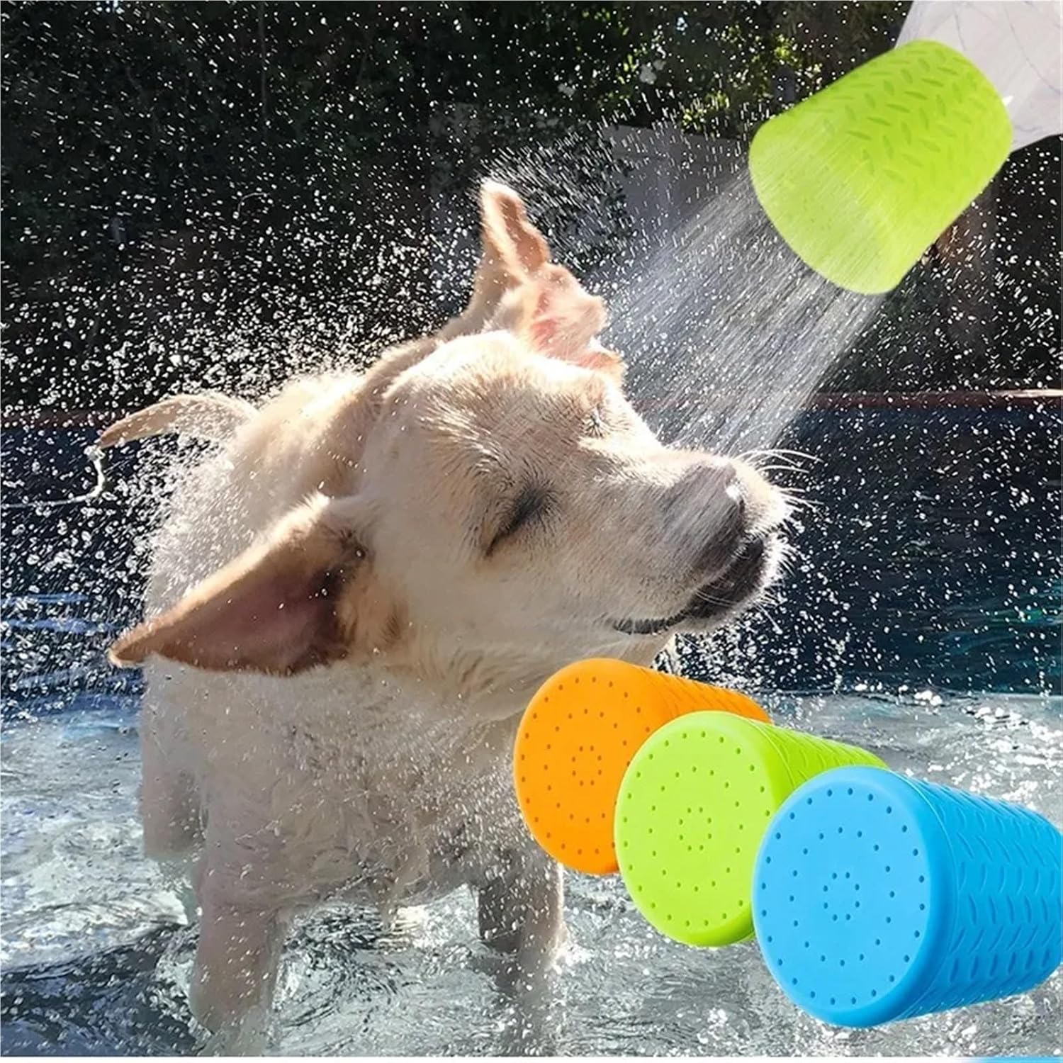 Dog Shower Attachment 8PCS Portable Silicone Pet Shower Head - Kettle Universal, Shower Cap Spray(Green)